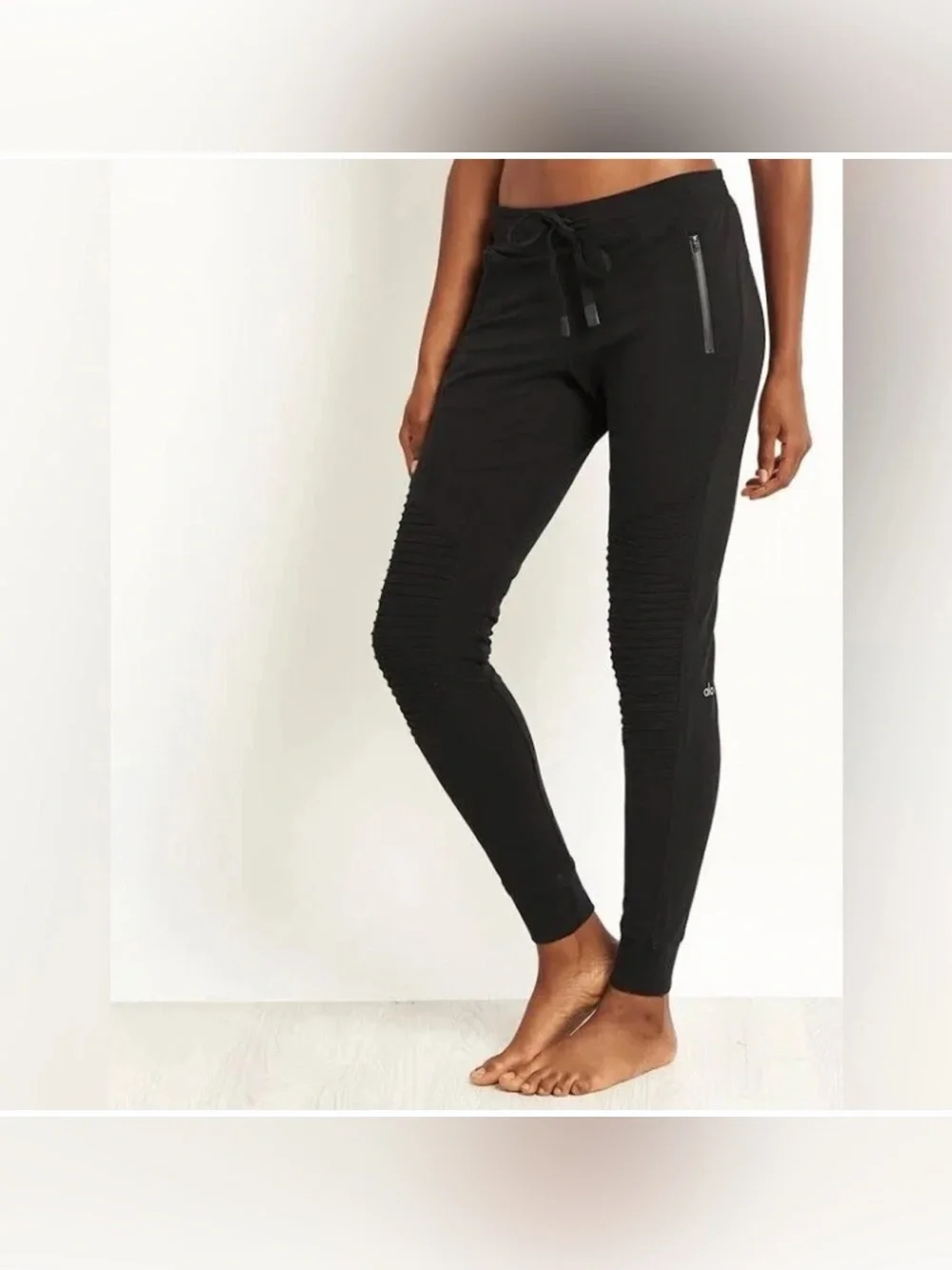 ALO Yoga Black Urban Moto-Style with Zip Pockets Jogger Jeggings Size M
